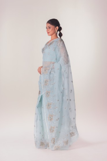 Diamond Embroidered Half Silk Sari