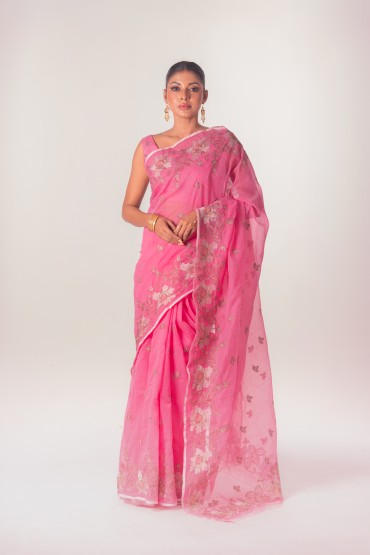 Diamond Embroidered Half Silk Sari