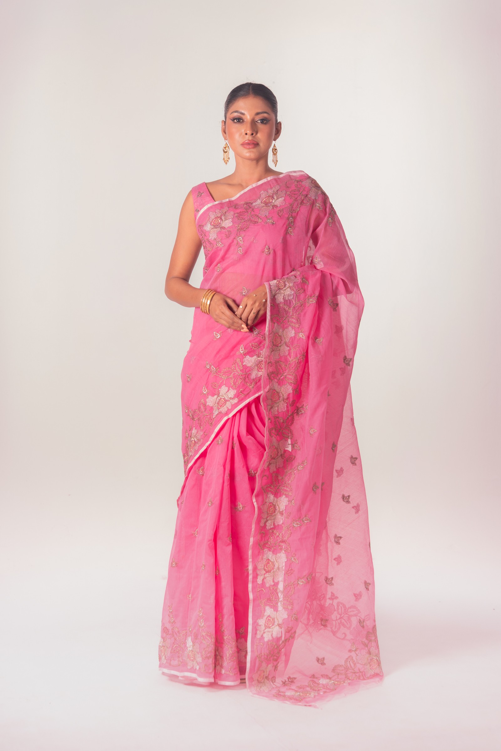 Diamond Embroidered Half Silk Sari