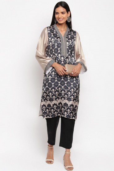 Two-Tone Damasque Print Tunic