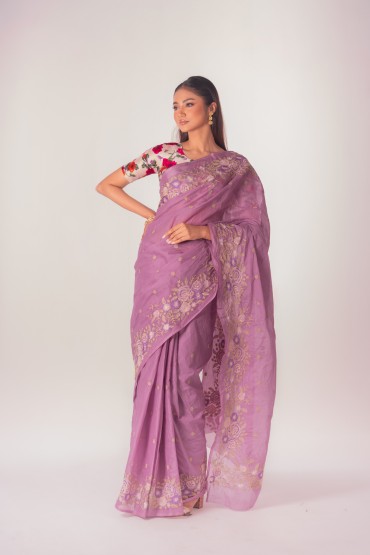Floral Embroidered Cotton Sari