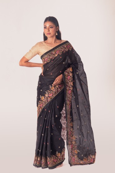 Ornate Embroidered Cotton Sari