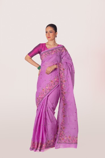 Ornate Embroidered Cotton Sari