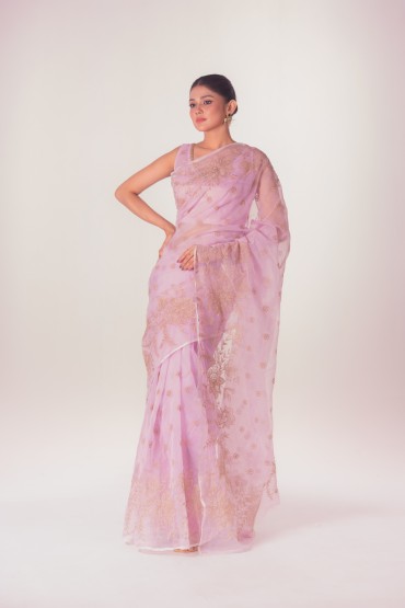 Peony Embroidered Half Silk Sari