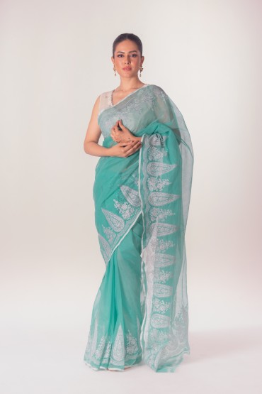 Noksha Embroidered Half Silk Sari